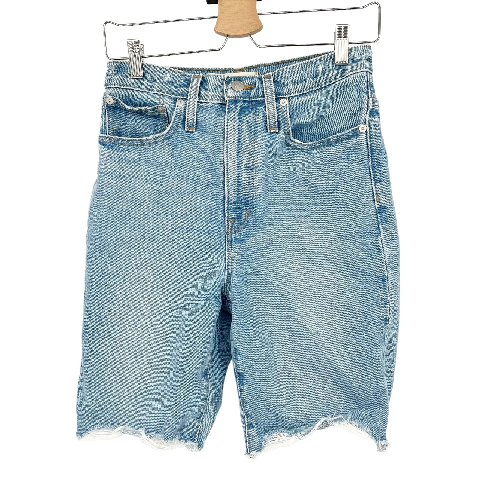 Madewell‎ Womens High Rise Long Denim Raw Hem Bermuda Jean Shorts Size 25 Blue - Image 4
