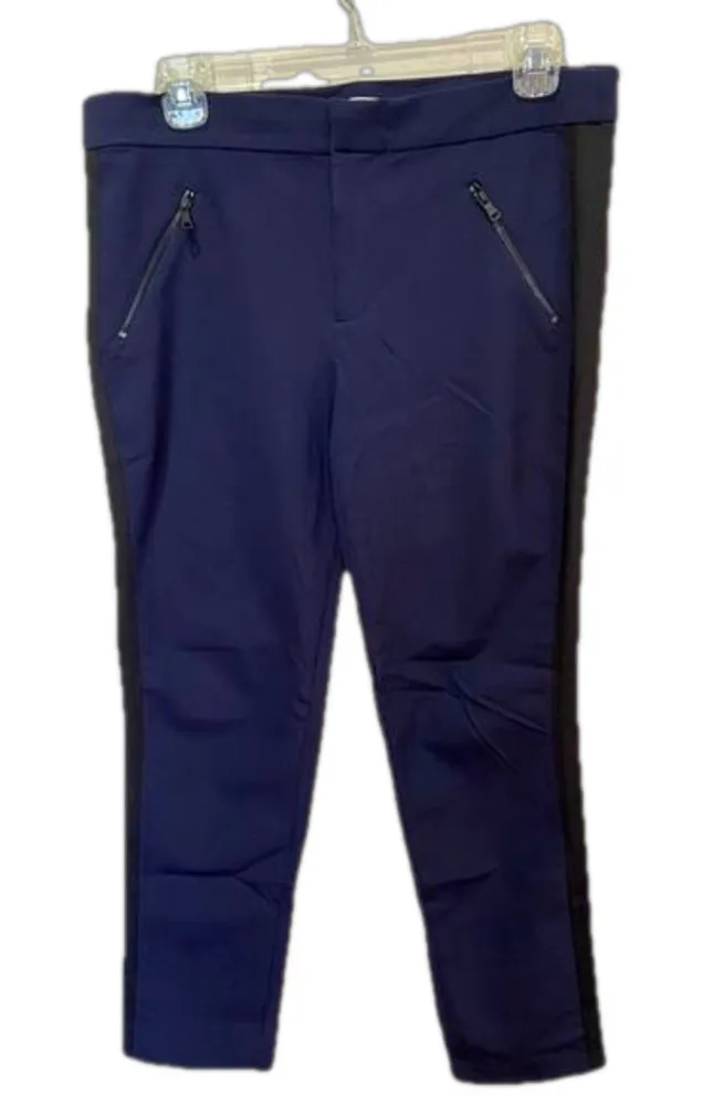 Rebecca Taylor Tuxedo Side Stripe Ankle Crop Ava Techy Pants Size 8 Navy - Image 1