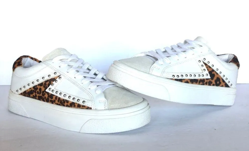 White & Gray Suede Silver Stud Leopard Print Women Shoes 36 / 6 - Image 4