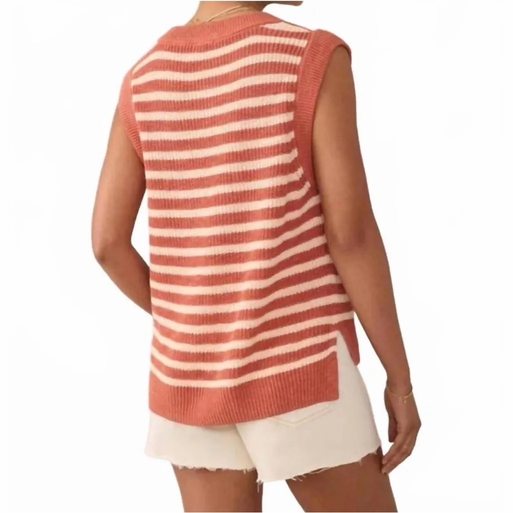 Faherty Miramar Linen Sweater Tank NWT size Small in Sandstone Stripe Sleeveless - Image 2