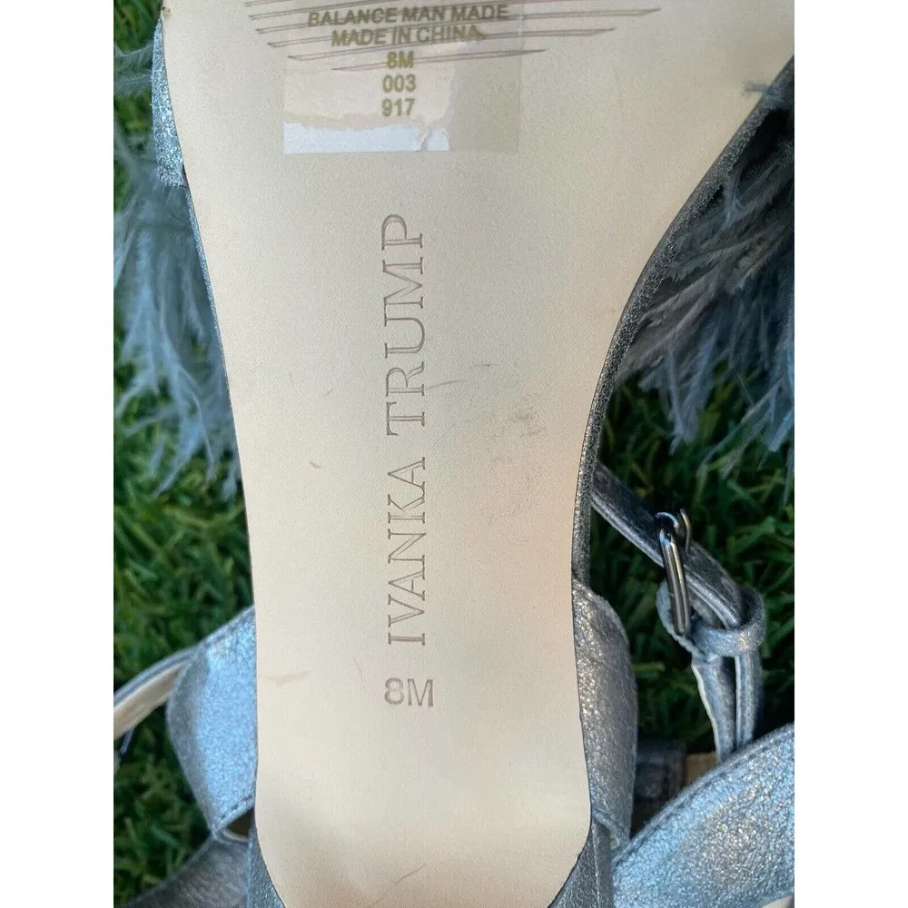 Ivanka Trump KASIE Pewter Multy Suede Jeweled Ostrich Feather High Heels Size 8M - Image 10