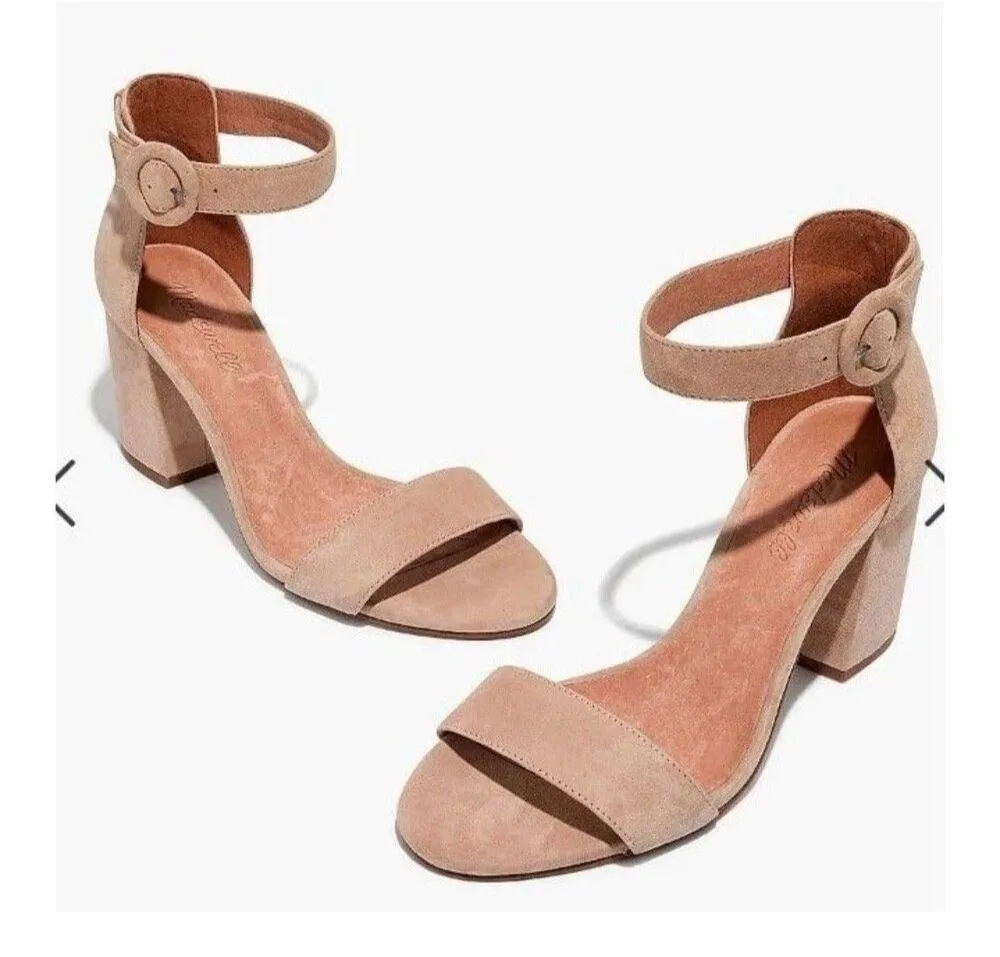 Madewell womens tan suede ankle buckle block heels high sandals size 8 - Image 2