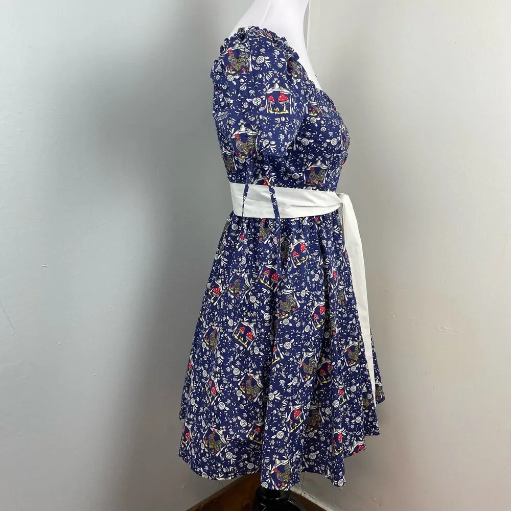 Unique Vintage Navy Dakota Flare Whimsical Botanical Mushroom Dress Small - Image 7