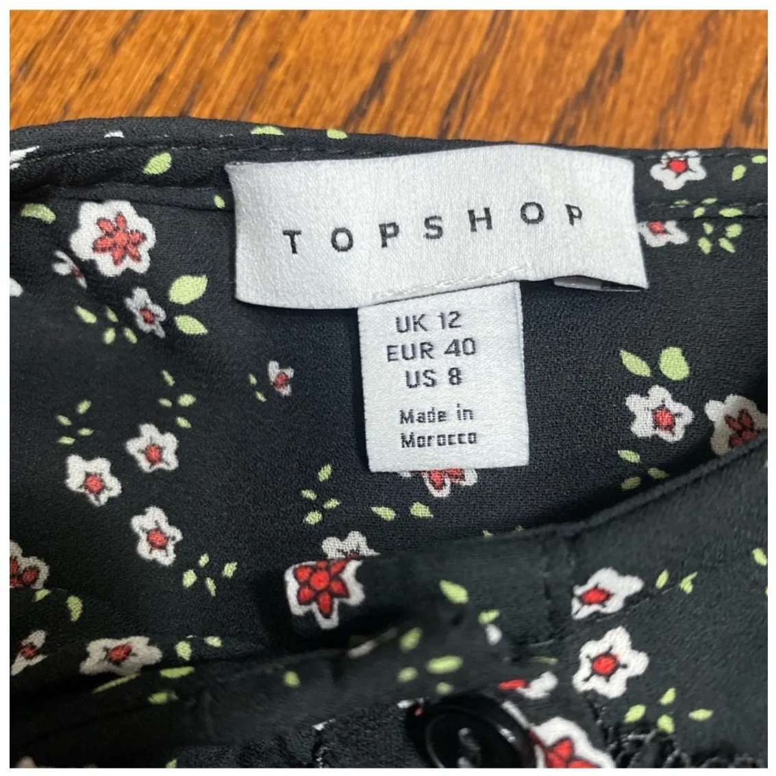 Topshop Mini Dress Womens 8 Black Floral Long Sleeve Ruffle Collar - Image 13