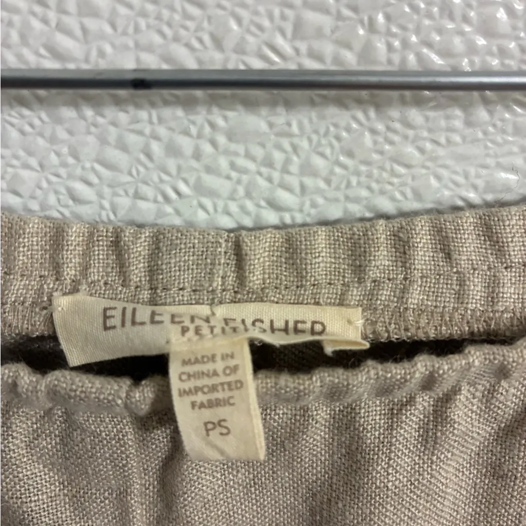 Eileen Fisher Tan Linen Pants PS elastic waist with side zipper - Image 3