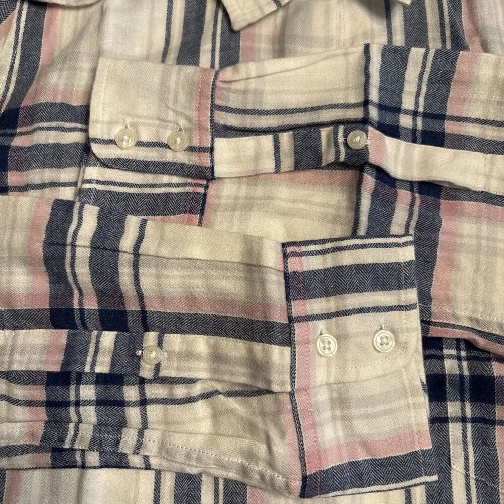 UNTUCKit Women's De Toren Plaid Flannel Blue Pink White Shirt Size 10 NWOT - Image 5