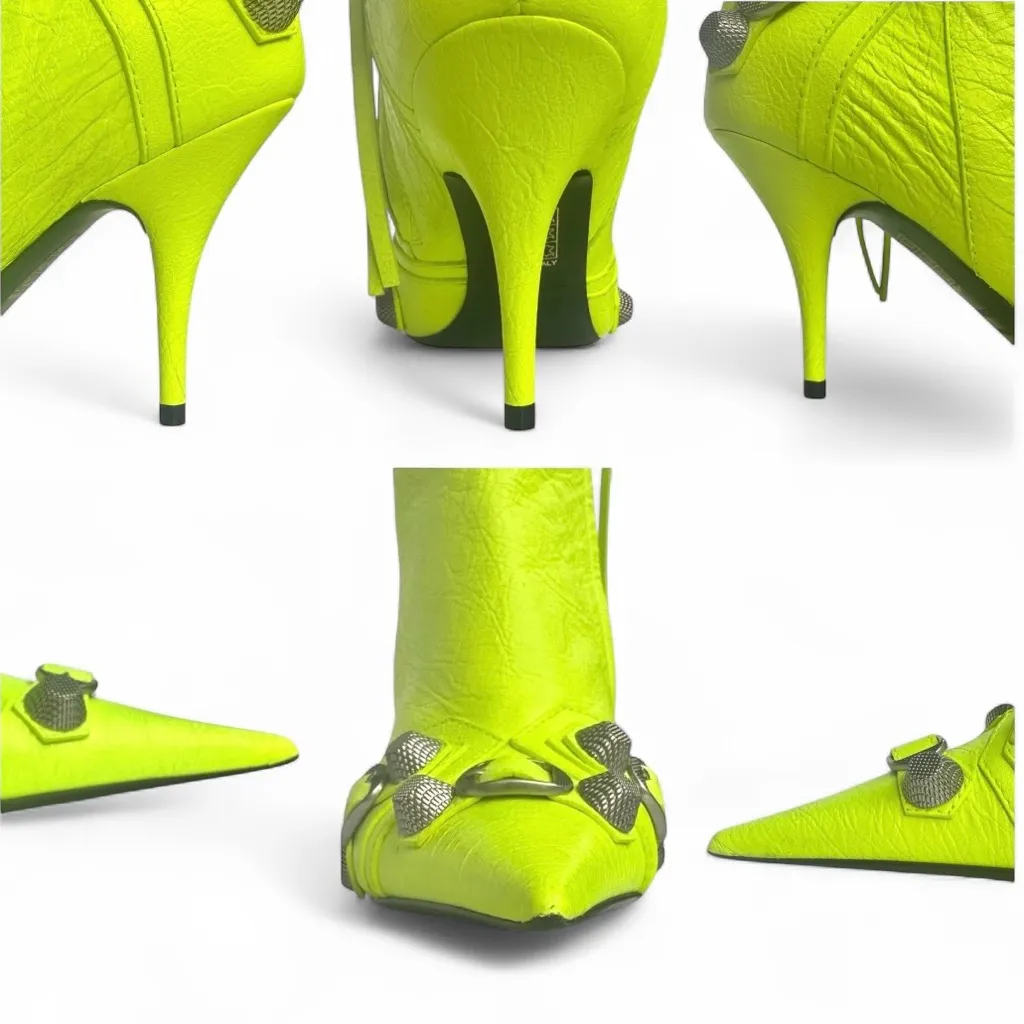 Balenciaga Cagole Leather Knee High Boots Fluorescent Yellow 90 mm Heels US 6 - Image 8