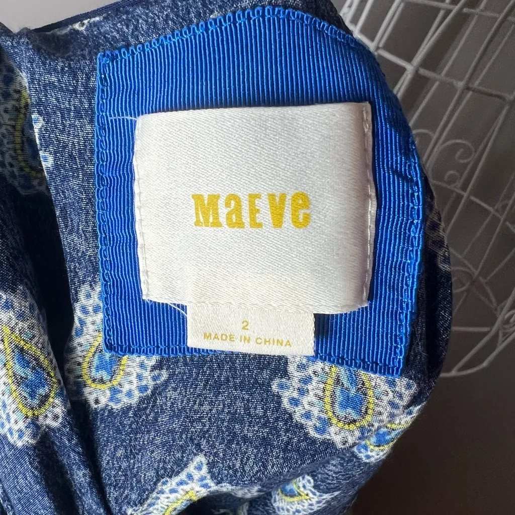 Anthropologie Maeve Eclipsed Faux Wrap Blue Paisley Motif Dress Sz 2 Asymmetric - Image 8