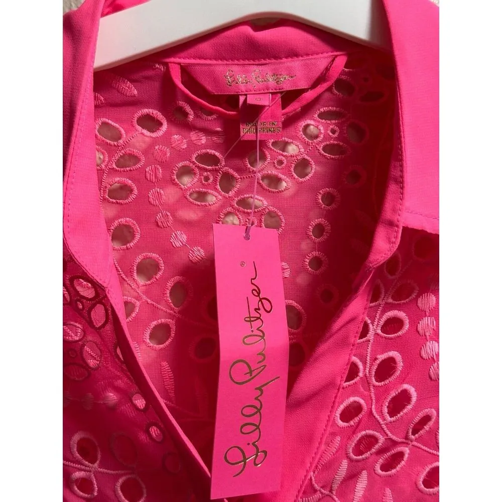 Lilly Pulitzer Amrita Midi Dress Swirly Fern Scallop Eyelet‎ Pink Size 0 NWT - Image 6