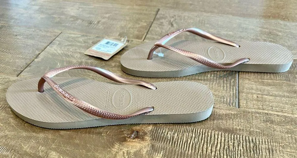 Havaianas Women’s Metallic Slim Summer Bliss Flip Flops Rose Gold Size 11 / 12 - Image 3
