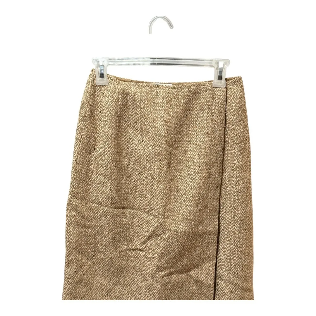 CARLISLE Gold Tweed Herringbone Pencil Skirt Women Size 4 - Image 2
