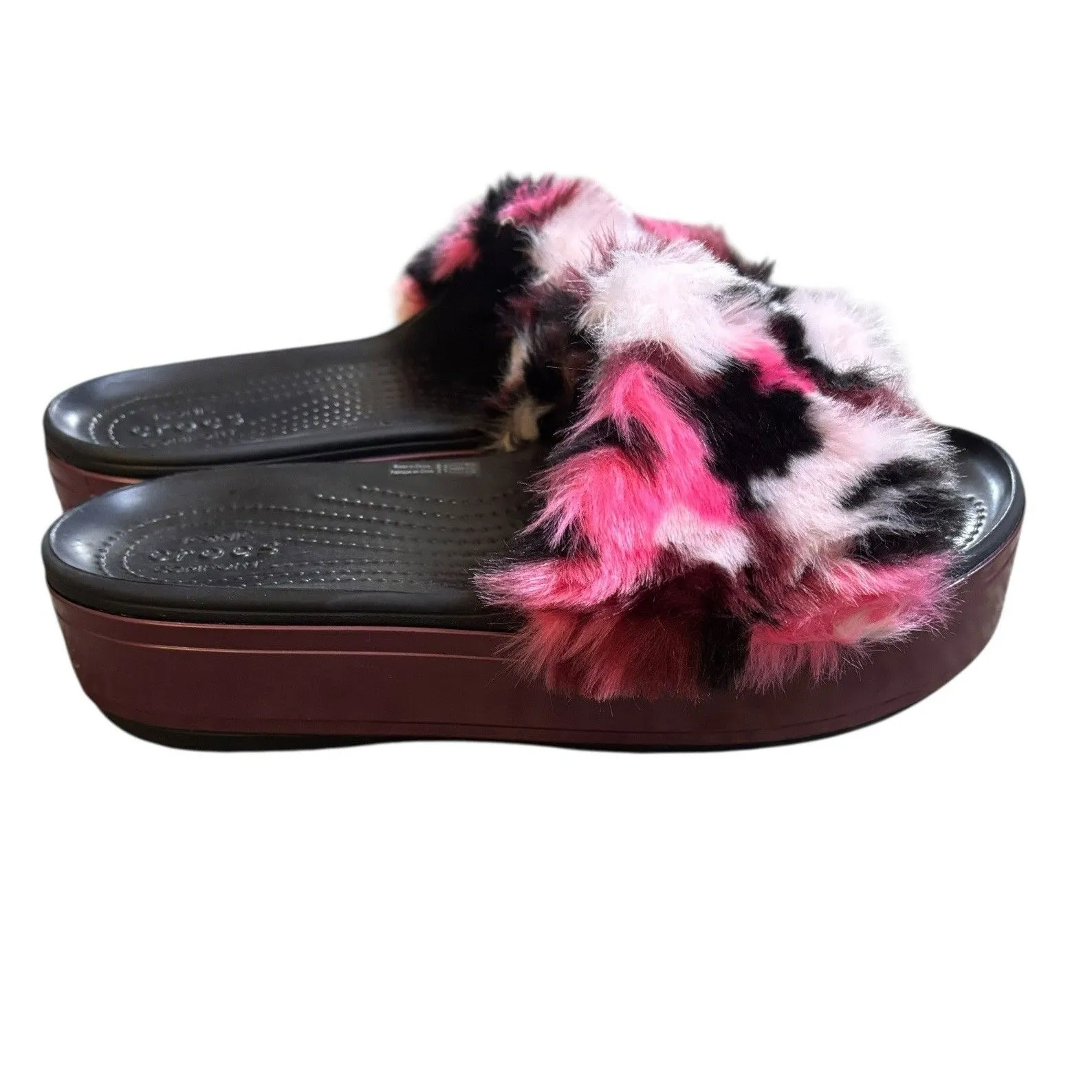 Crocs CB Pink Black Fuzzy Platform So Luxe Slide sandal Summer Women’s size 9 - Image 4