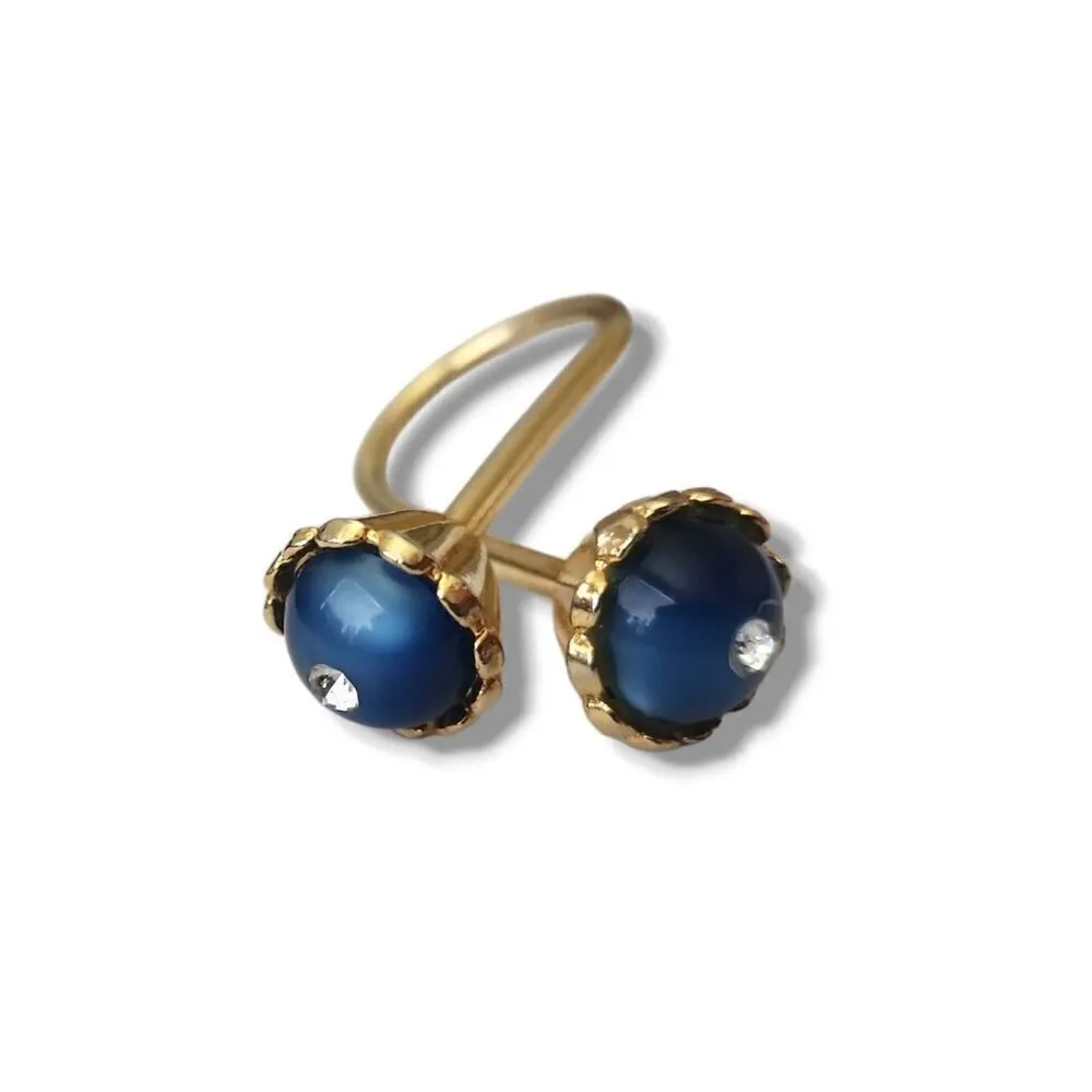 Vintage Women's Gold Toned Blue Pearly‎ Stone Rhinestone Diamond Scarf Brooch - Image 4