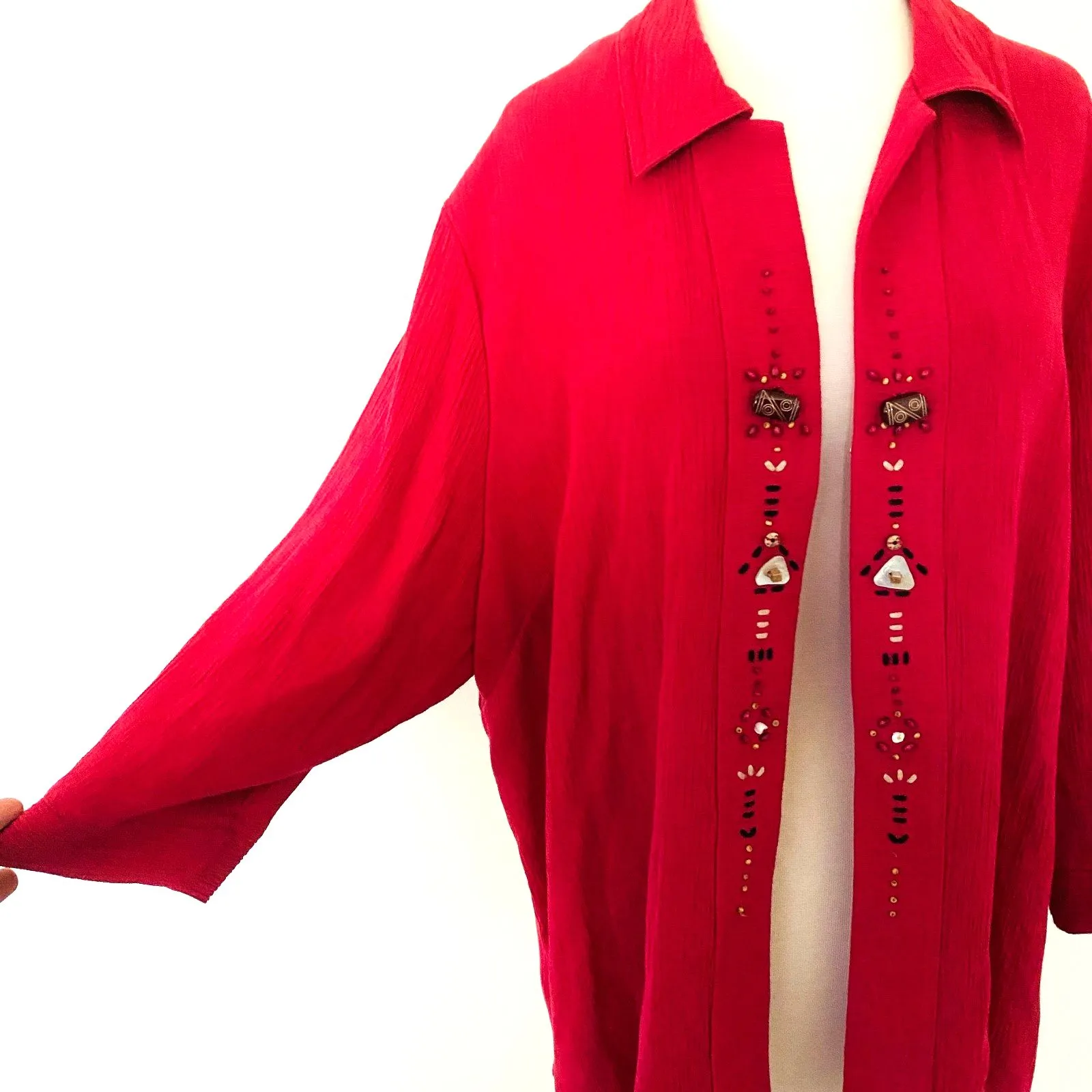 Koret Woman Beaded 3 4 Sleeve Open Cardigan Top Cover Up Lightweight Layer 22w Red - Image 10