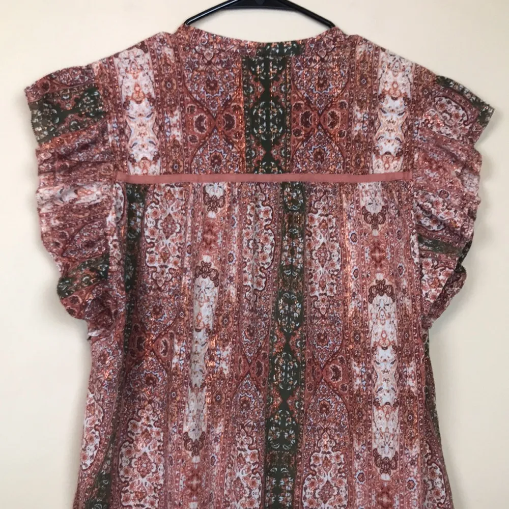 Good Hart Matilda Jane Women’s Boho Pattern Print Metallic Flutter Sleeve Blouse Red Size XL - Image 6