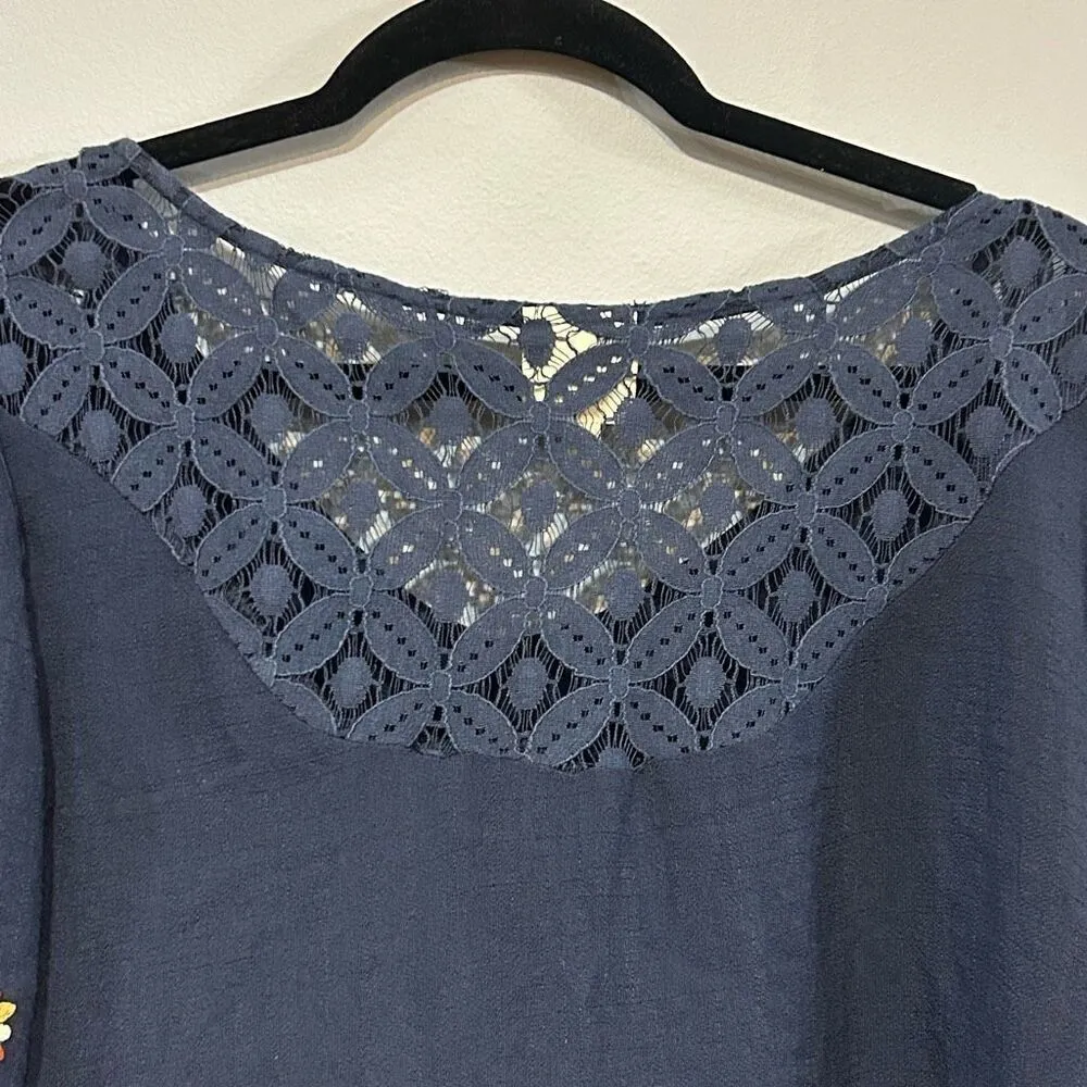 Fig & Flower Anthropologie baby blue embroidery lace‎ blouse size S Blue - Image 4