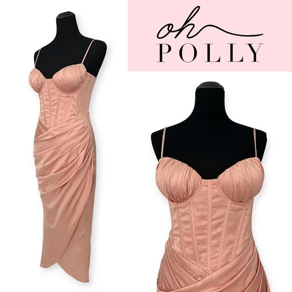 Oh Polly | NWT | US 6 | Tenderness Draped Skirt Corset Midi Dress in Blush - Image 3
