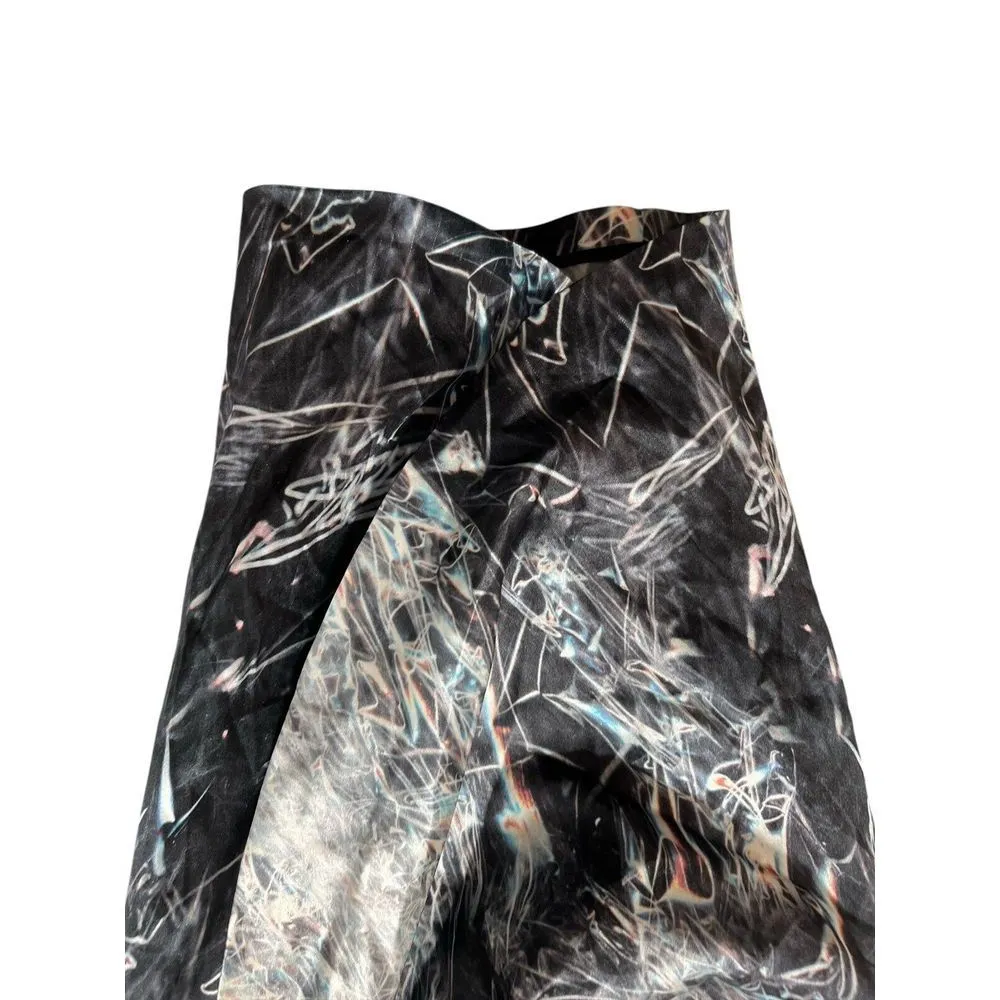Helmut Lang SILK Cellophane Print Faux‎ Tulip Hem Wrap Skirt Black Silver 4 NWT - Image 4