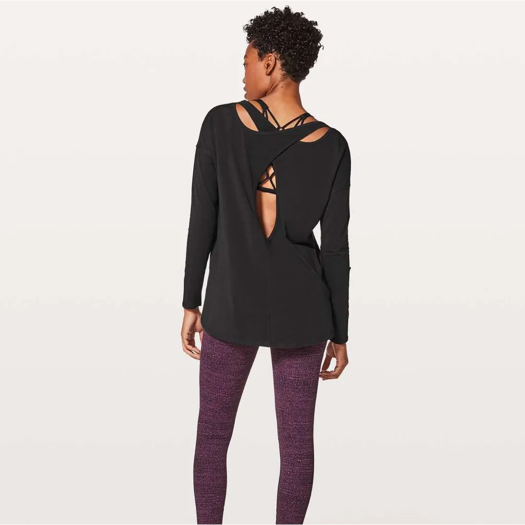 Lululemon Back Into It Long Sleeve in Black Top Crossover Cutout Athletic Casual - Image 4