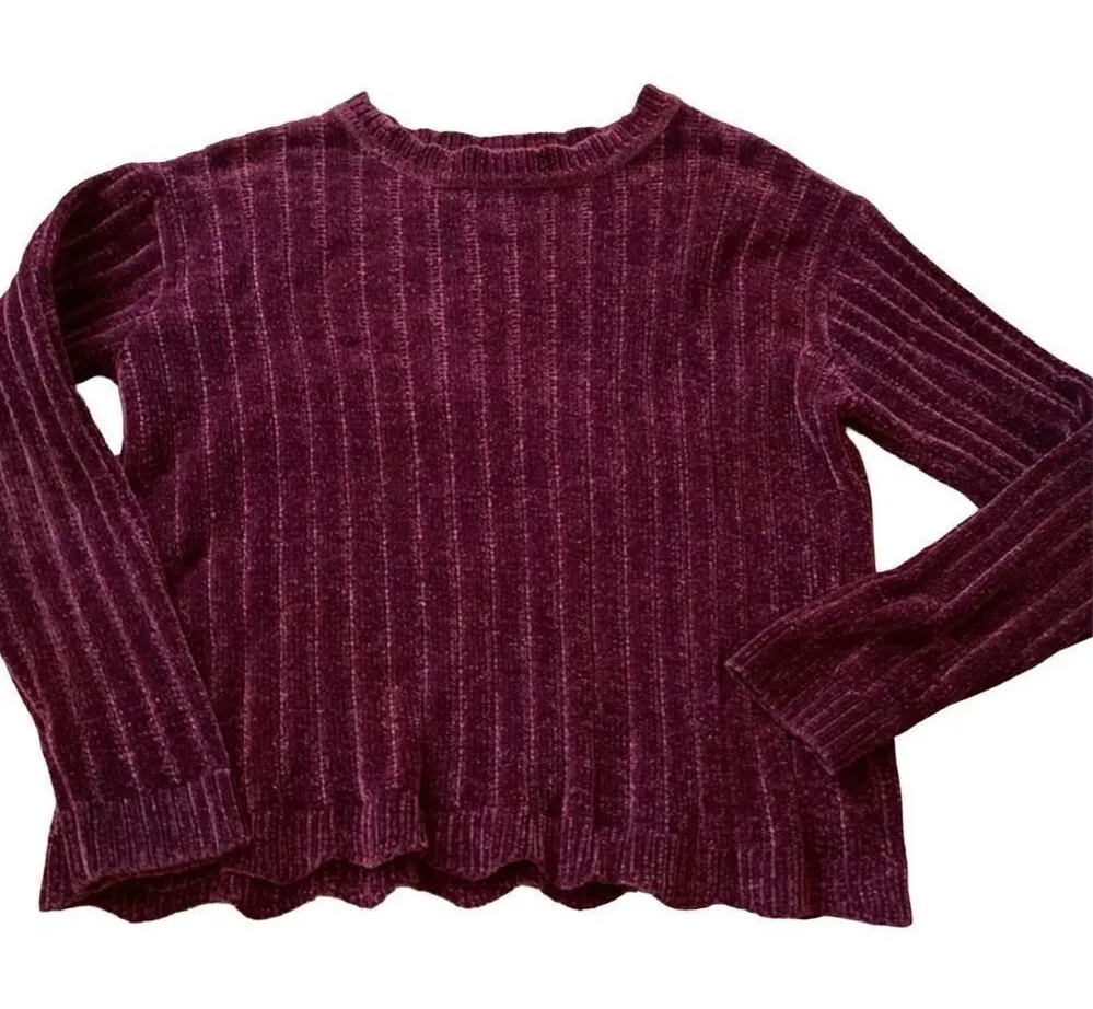 Ava & Viv Women's Target Chenille Scallop Hem Pullover Sweater Burgundy Size X - Image 1