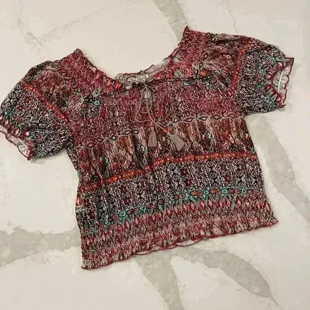 American Rag Cie Boho Smocked Matching Set Womens Small Cropped Shirt Wide Leg - Image 5