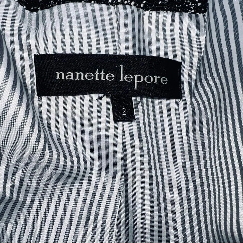 Nanette Lepore Black and White Linen Blend Wizard Tweed Jacket w/Zipper Detail-2 - Image 11
