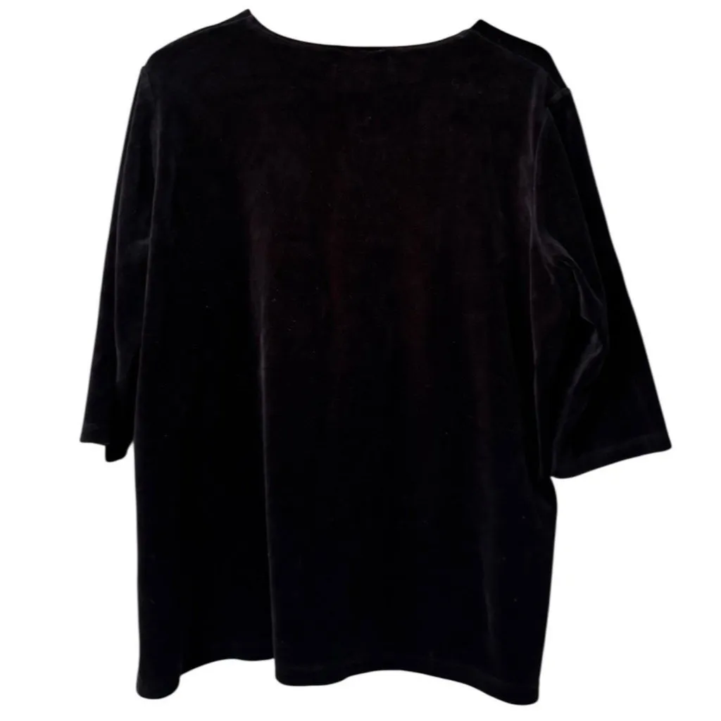 Morning Sun Velour Sweater Size‎ XL Floral Birds 3/4 Sleeve USA Made Vintage - Image 2