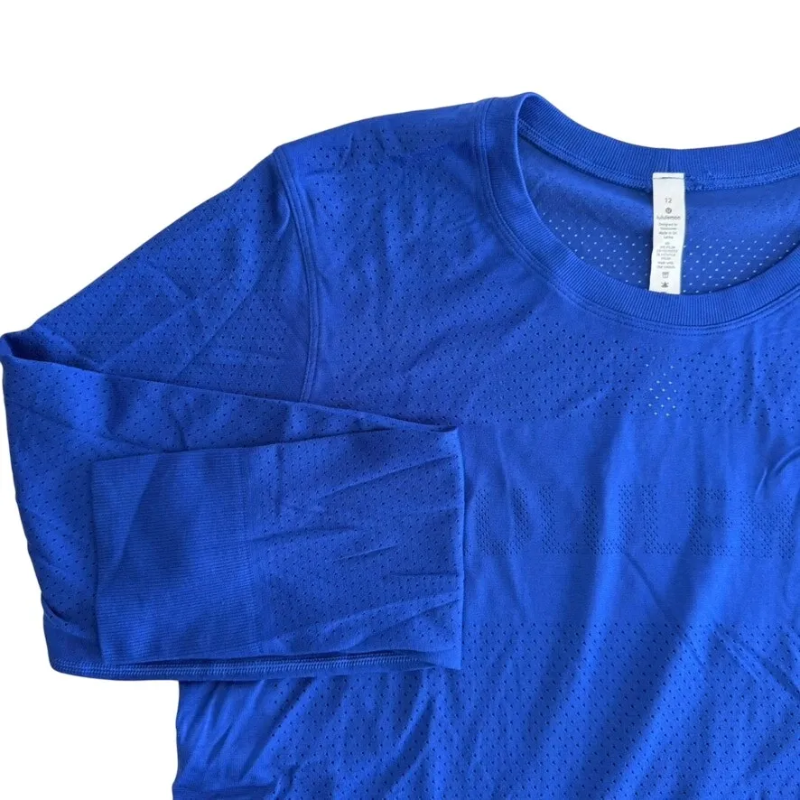 Lululemon Breeze By Long Sleeve Jet Stream Blue 12 Mesh NEW Gym Run Workout - Image 4