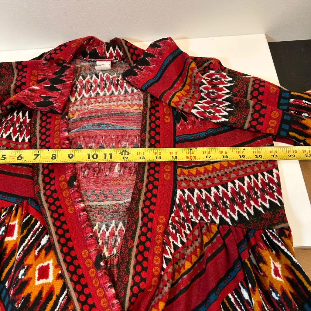 Pretty Young Thing Aztec Patterned Open Front Drape Cardigan Women's Size Large Red - Image 8