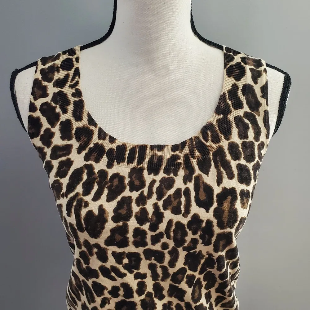 Chaus Sleeveless Silk Blend Cheetah Pullover Lightweight Sweater Size PM Size M - Image 3