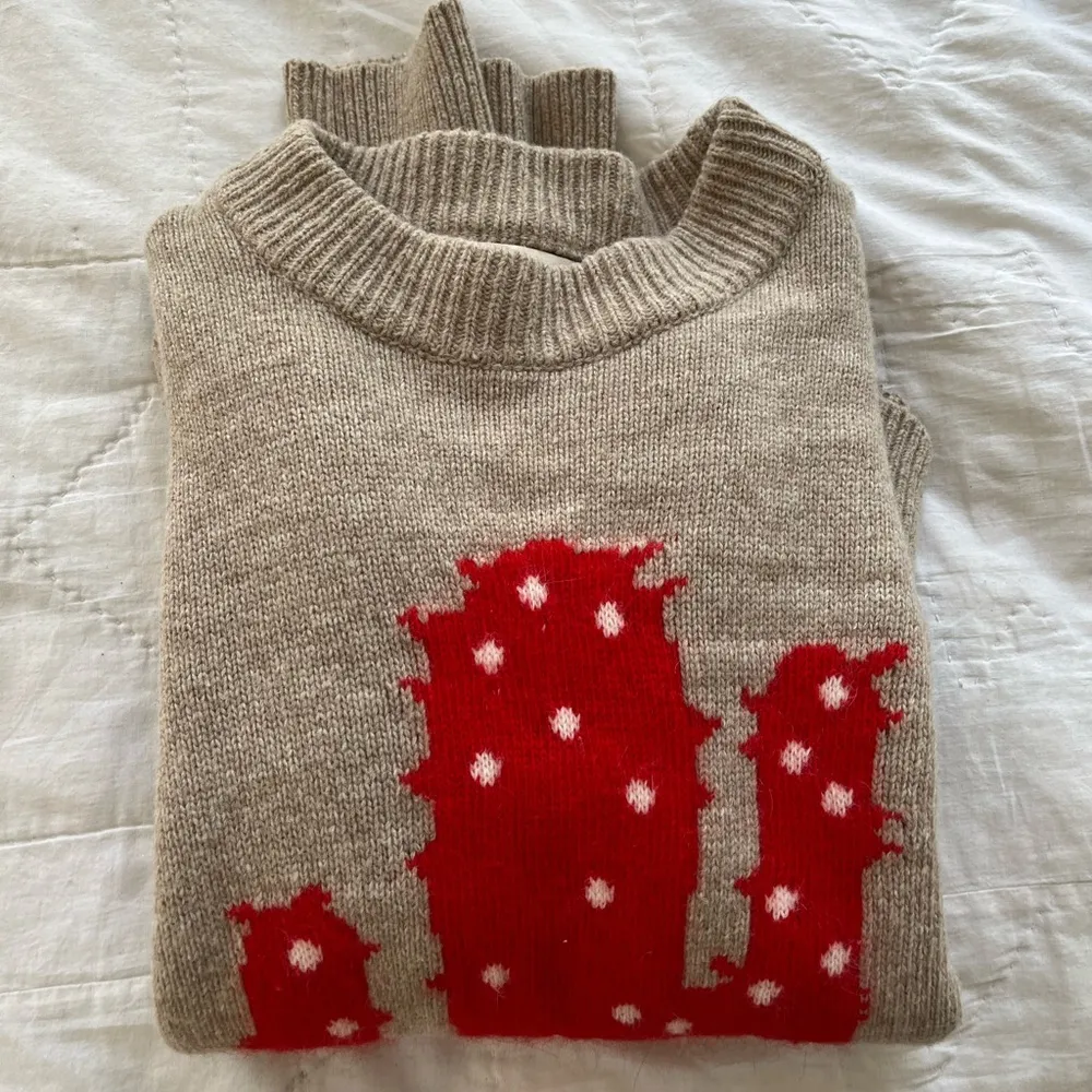 Plastic Island part wool tan sweater with red cactus - Image 5