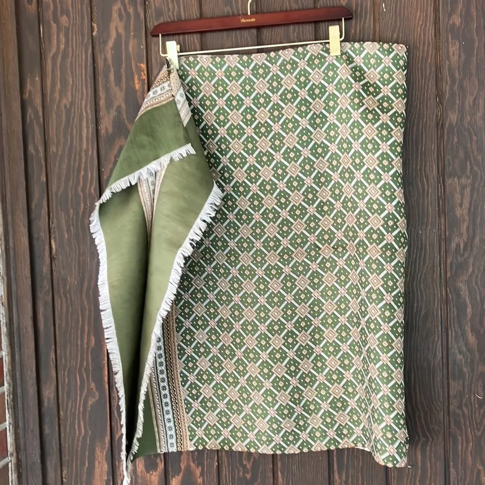 Woman’s olive green, cream, and gold geo print scarf Green - Image 7