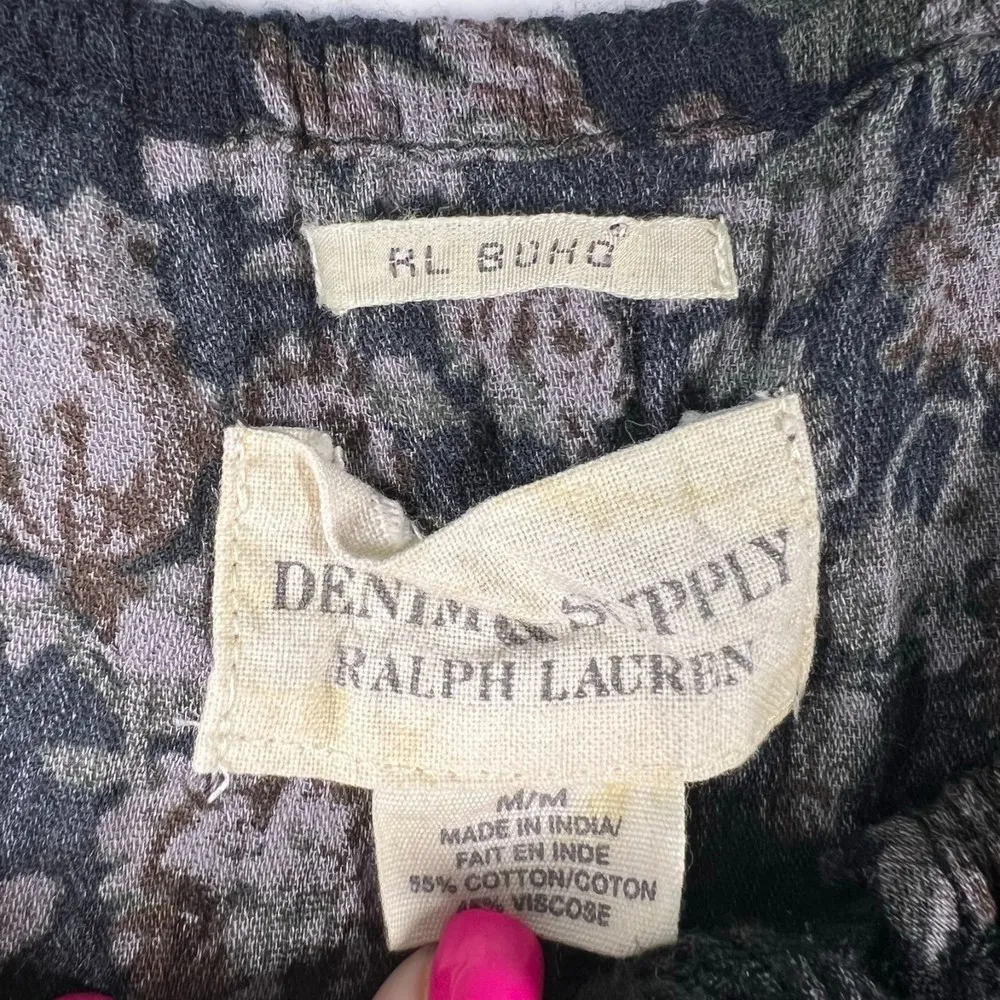 Denim & Supply Ralph Lauren RL Boho Floral Semi Sheer Cropped Blouse Size Medium - Image 4