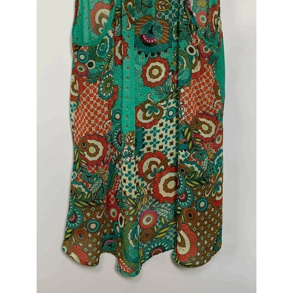 Umgee Women's Sleeveless Sheer Floral V-Neck Crochet Hem Racerback Green Top Size - Image 7