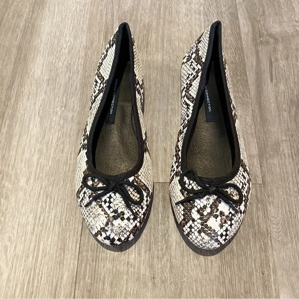 New French Connection Diana Bow Detail Snake Print Ballet Flats 6 - Image 2