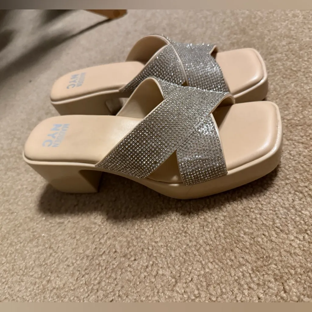 Steve Madden Silver and Cream Rhinestone Mules - Image 2