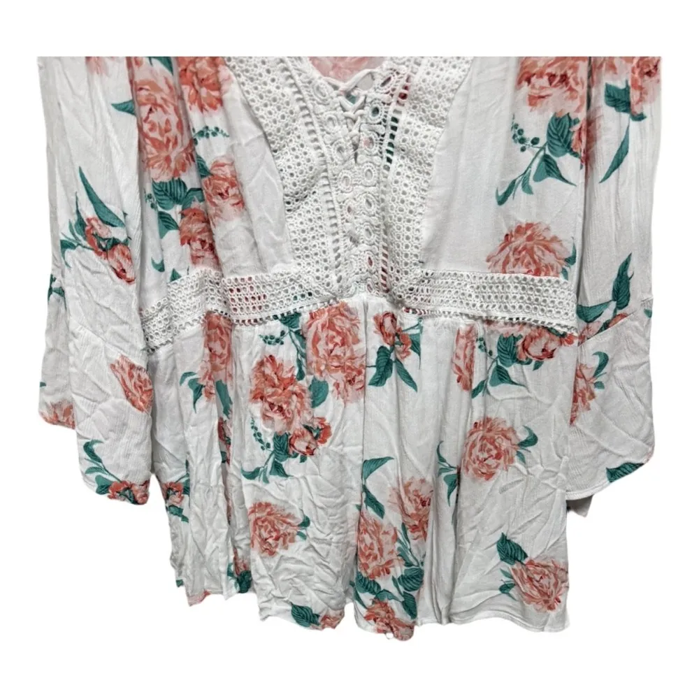 Torrid Babydoll Gauze Floral Crochet Trim Lace-Up Top Womens Size 5X V-Neck - Image 3