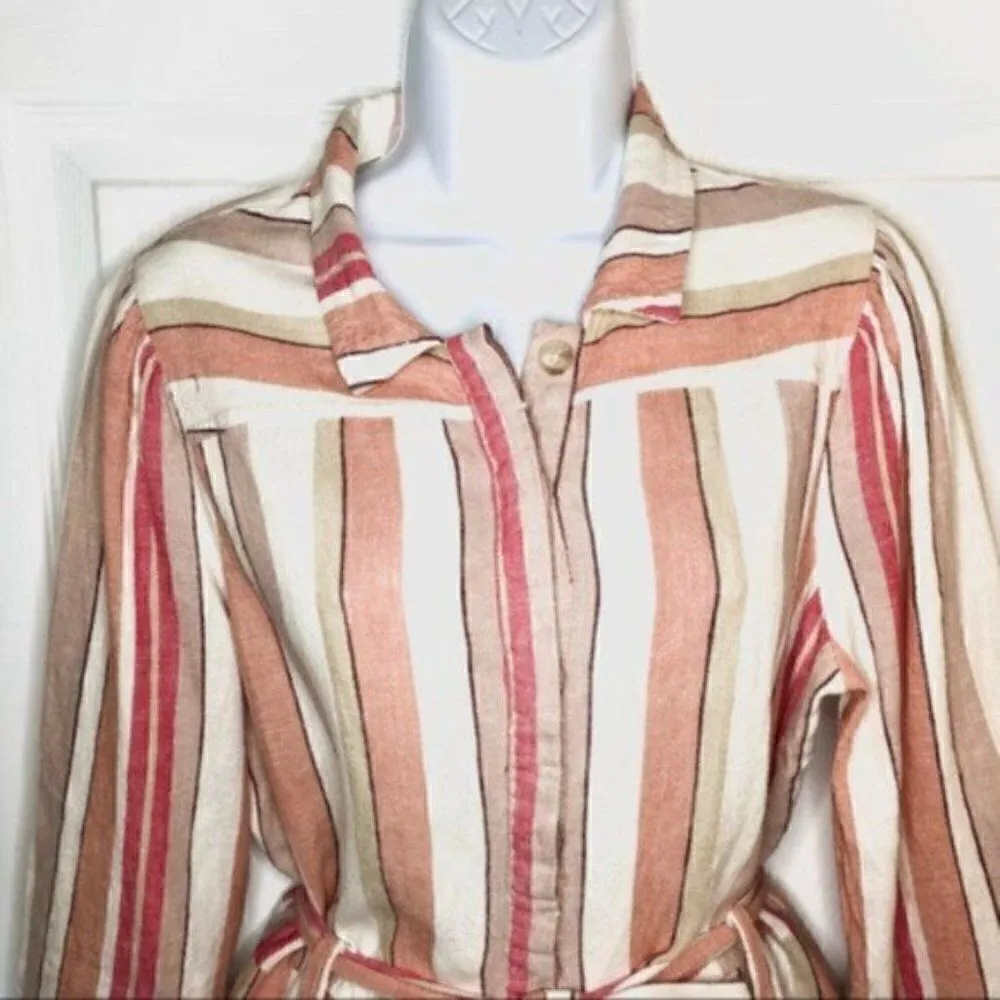 Francesca’s Coco & Jaimeson Brand Rosy Stripe Belted Linen Romper Cream Pink M Red Size M - Image 6
