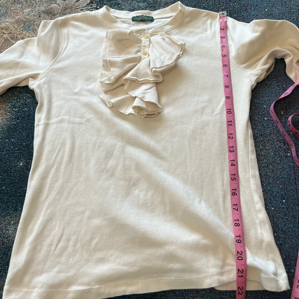 Lauren Jeans Co Ruffle Front ¼-Button Long Sleeve White Top Preppy M Blouse Y2K - Image 13