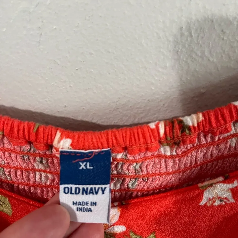 Old Navy Red Floral Midi Dress XL Flutter Sleeve Sweetheart Neck Slit Boho - Image 5