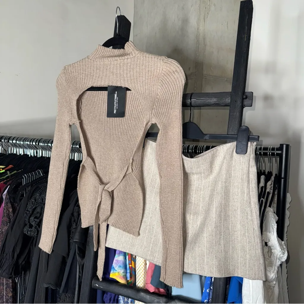 Mango Selection Pinstripe Italian Fabric Wool Micro Mini Skirt - Image 8