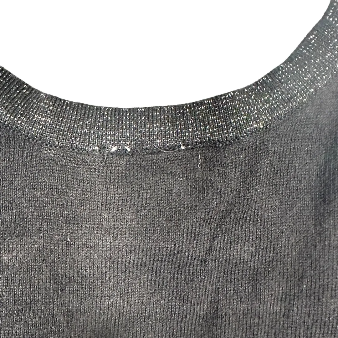 LOFT Black With Silver Shimmer Trim Button Up Sweater Small - Image 4