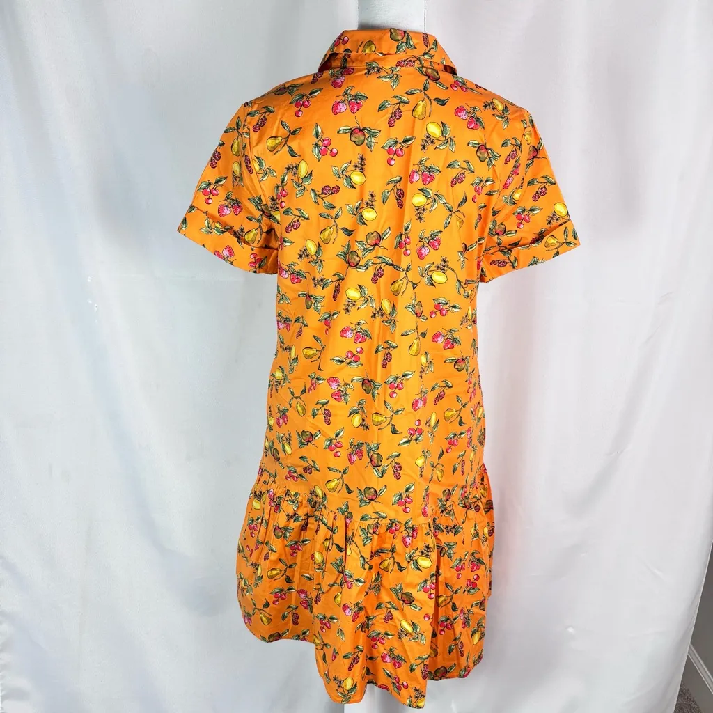 Donna Morgan Zenith tangerine multi-fruit print poplin A-line shirtdress size 8 - Image 7