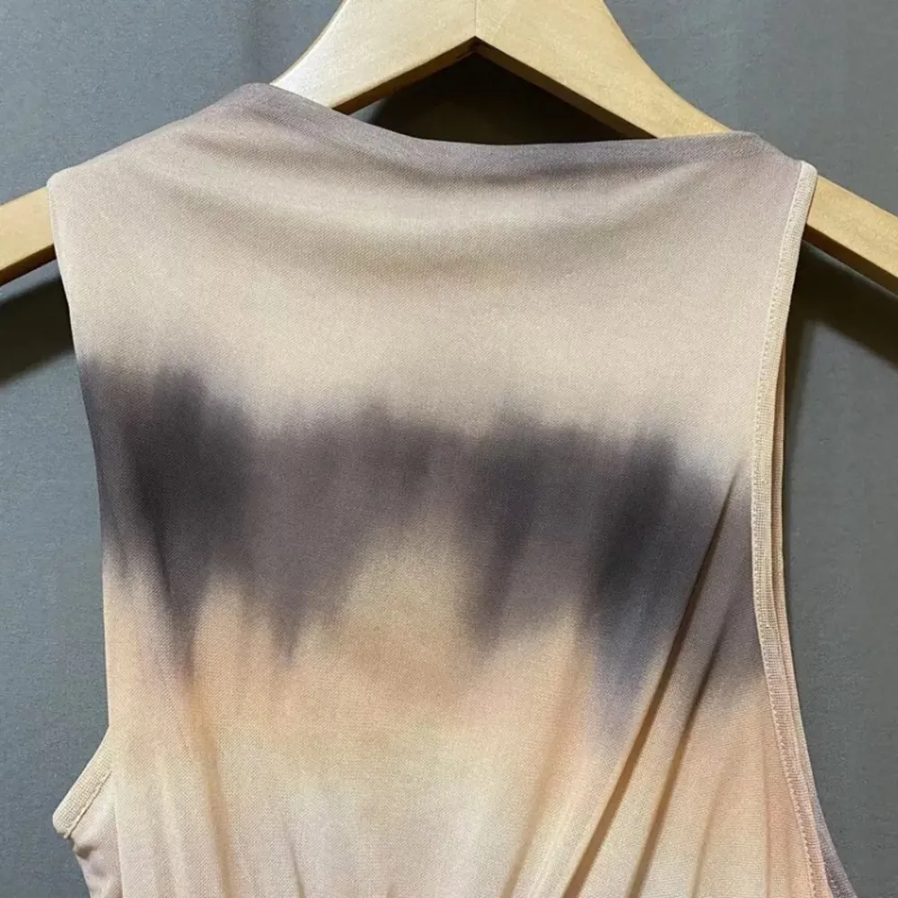 ZARA Women Sleeveless Asymmetrical Ruched Mesh Top Size S Peach/Black Dyed M - Image 7