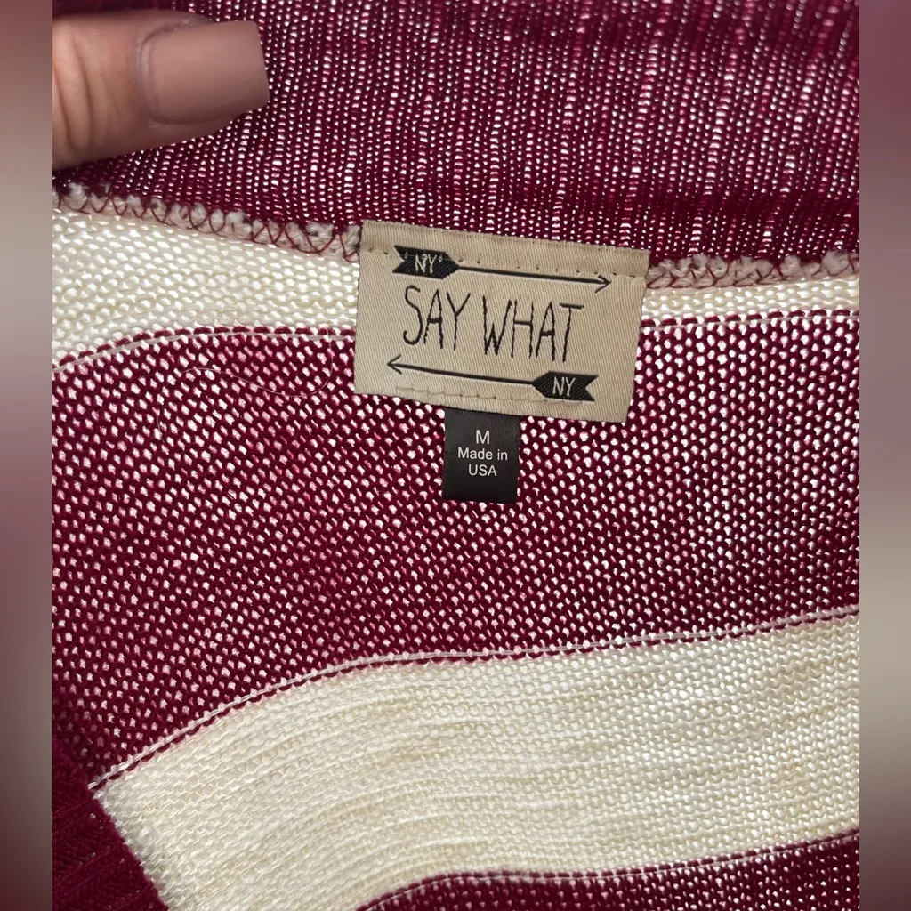 Say What Cardigan Medium Burgandy Striped - Image 7