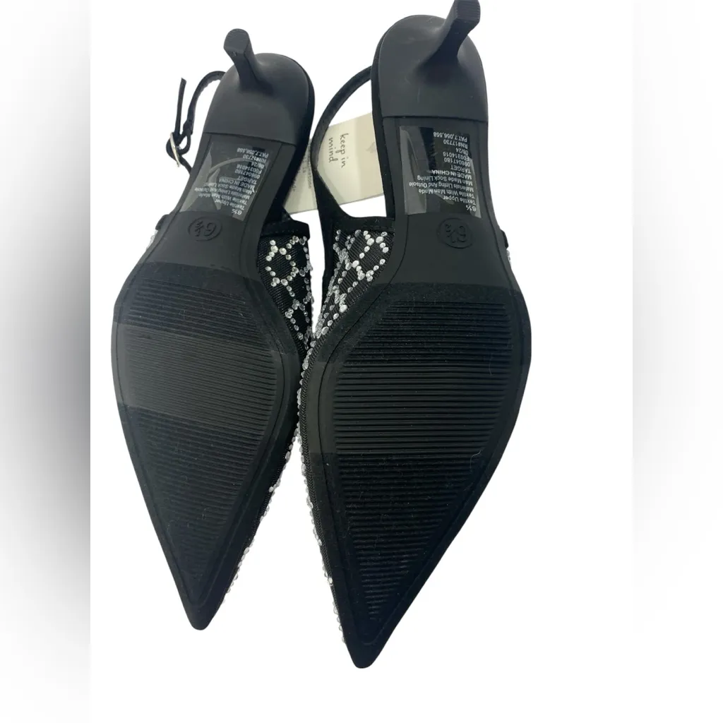 A New Day Women’s 6.5 Slingback Kitten Heels Black Mesh Rhinestone Pointed Toe - Image 4