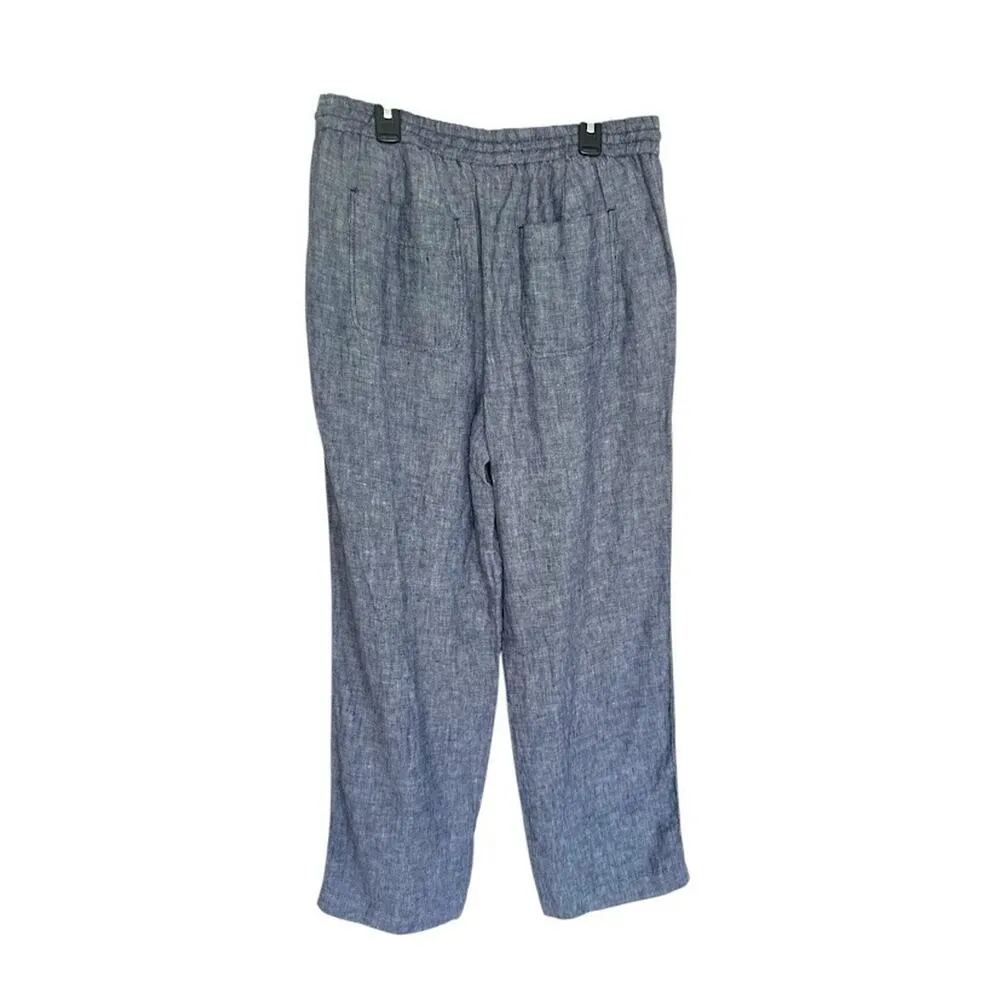 Talbots 100% Linen Pants Size 6 Blue Drawstring Lightweight Beachy Boho Wide Leg - Image 3