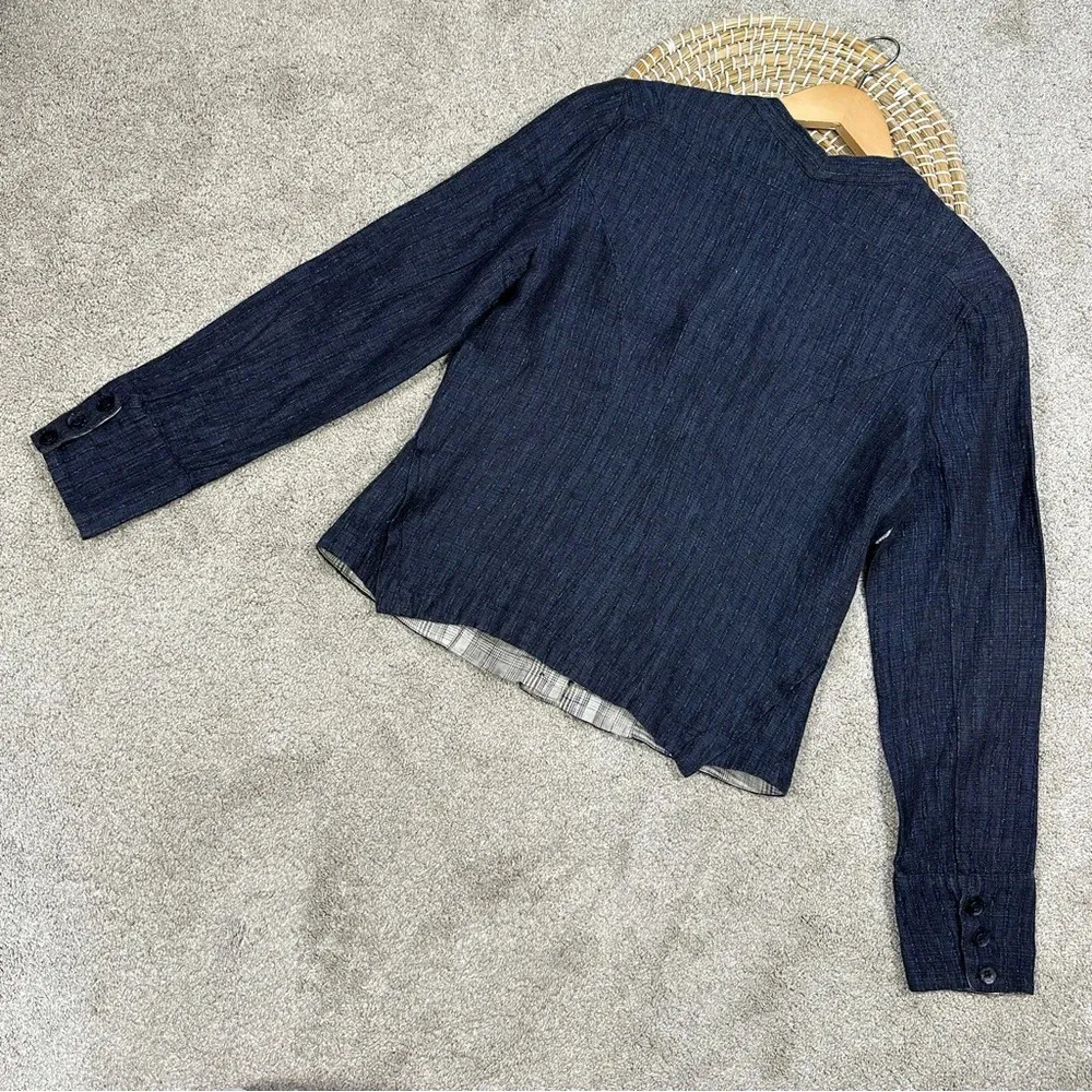 Aventures Des Toiles Linen Blend Denim Chambray Patchwork Jacket Button Front 40 Blue - Image 8