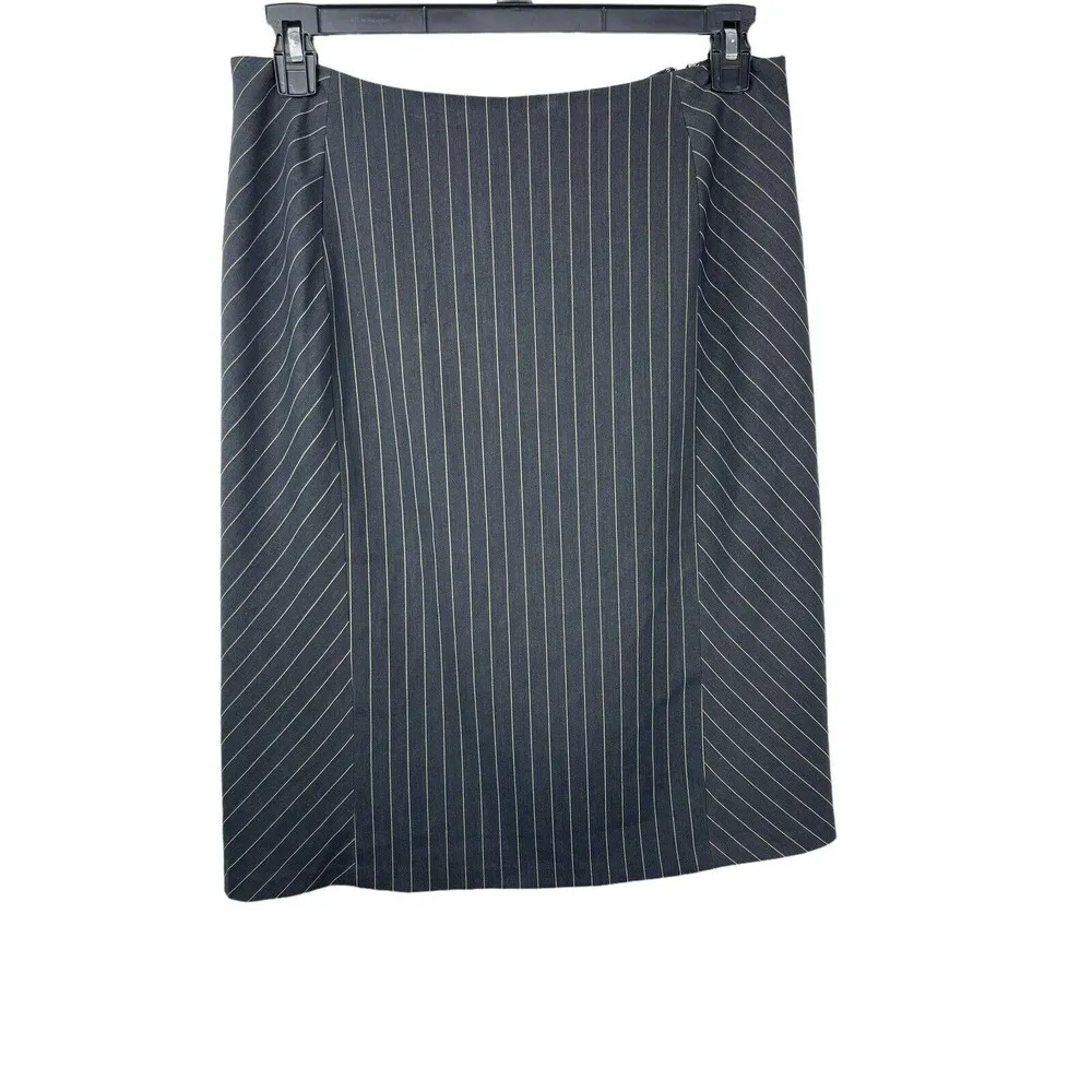 Apostrophe Stretch Two Piece Black Pin Striped One Button (Snap) Skirt Suit 12 - Image 6
