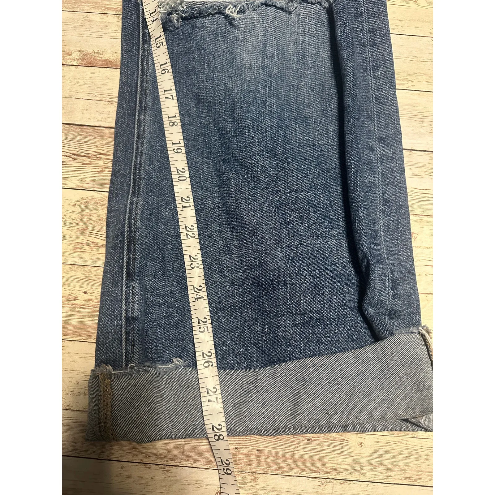 Mica Denim Destructed Wide Leg Cuffed Jeans Women's Size 31 Distressed High Rise Blue - Image 6